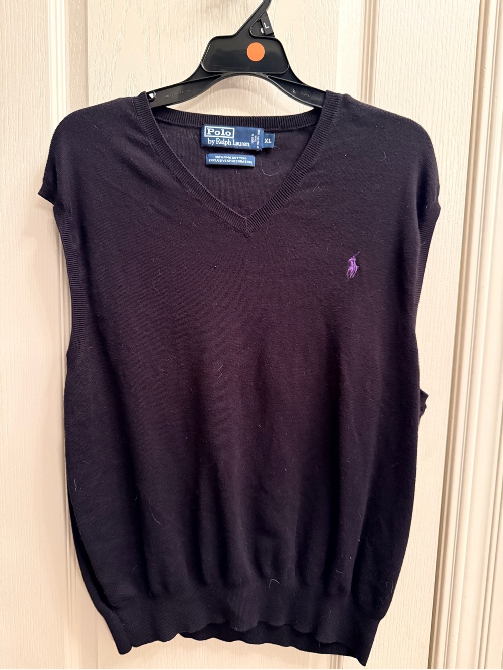 Polo by Ralph Lauren Black V-Neck Sweater Vest with Purple Pony